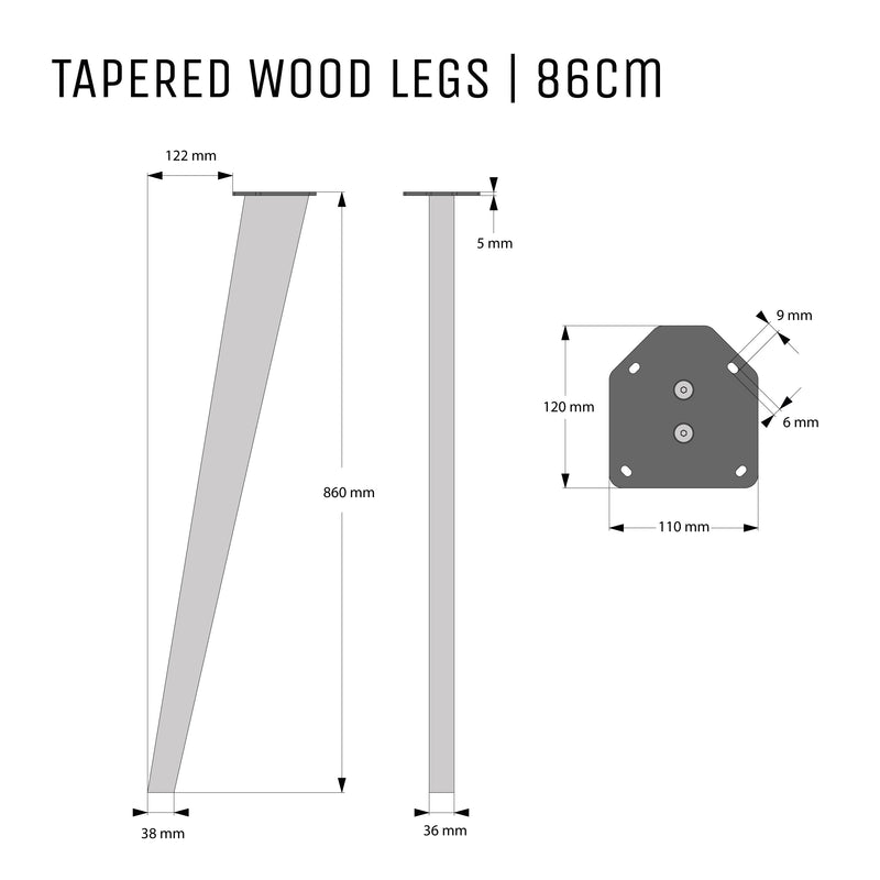 Tapered Oak legs - (2 Pack)