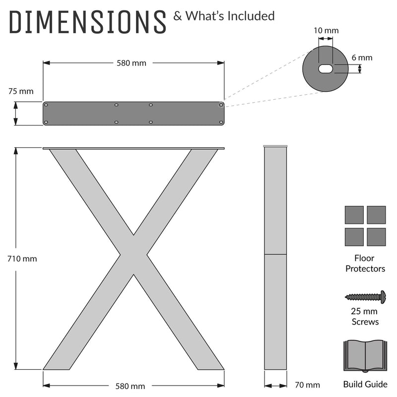 Chunky X-Frame Industrial Legs, with Outdoor Hardware Pack | 71cm Table