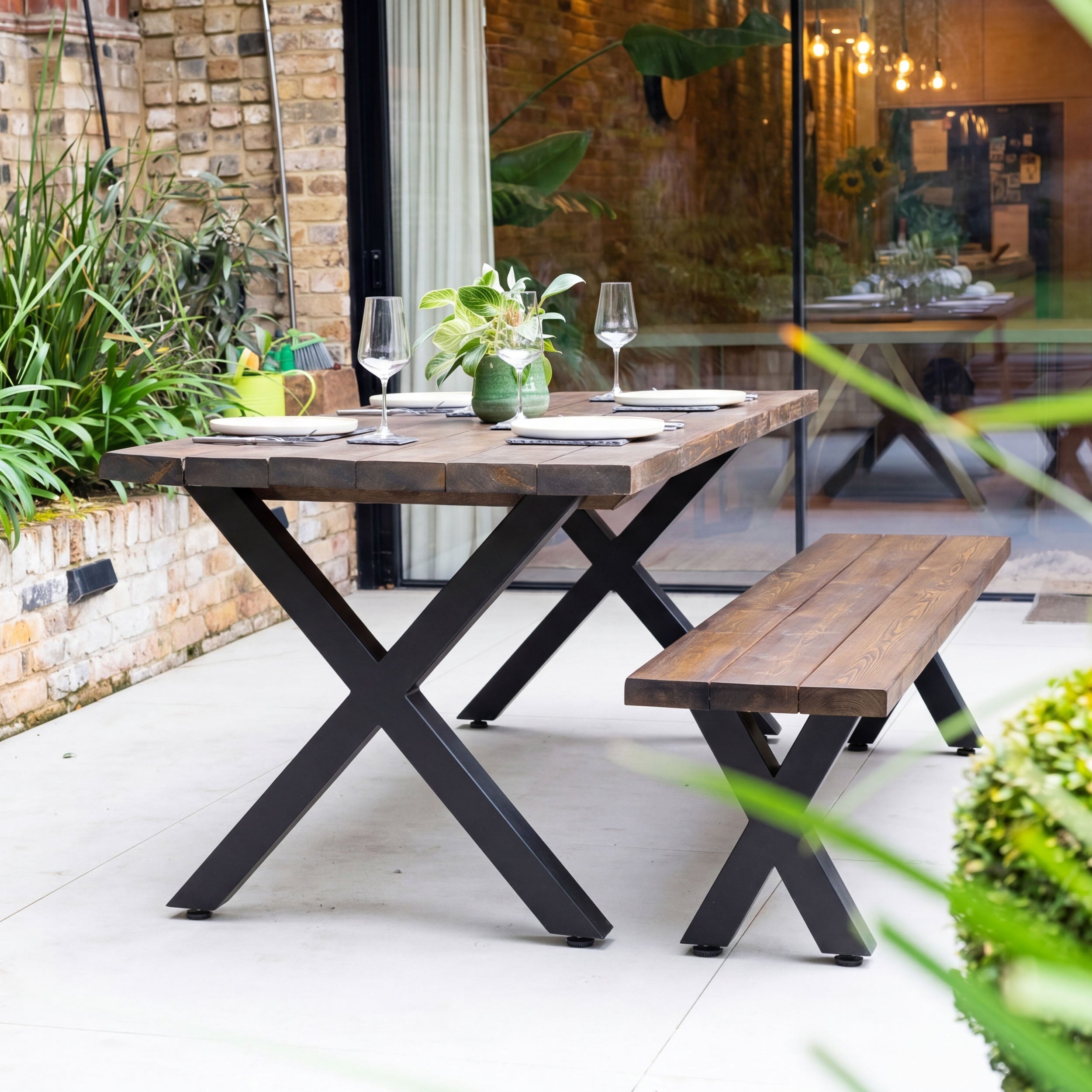 Chunky X-Frame Industrial Legs, with Outdoor Hardware Pack | 40cm Bench