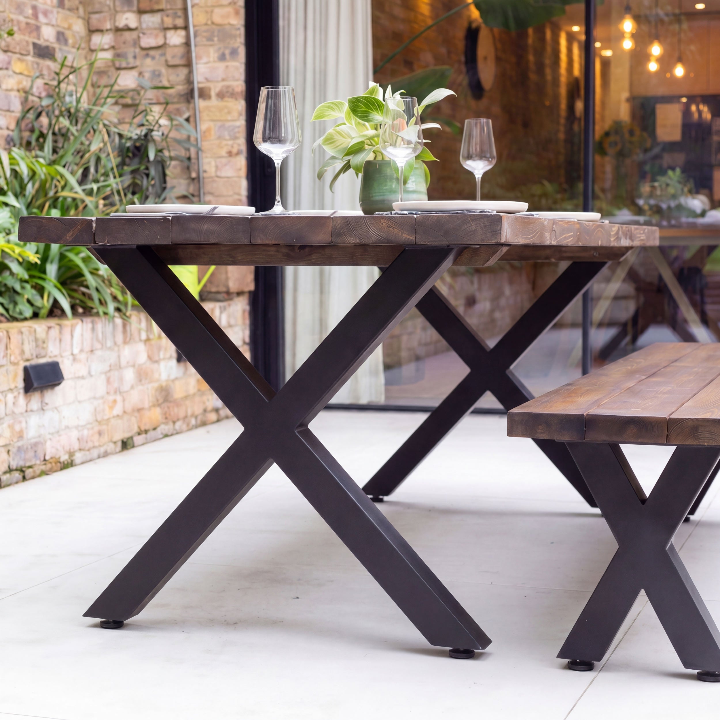 Chunky X-Frame Industrial Legs, with Outdoor Hardware Pack | 71cm Table Wide