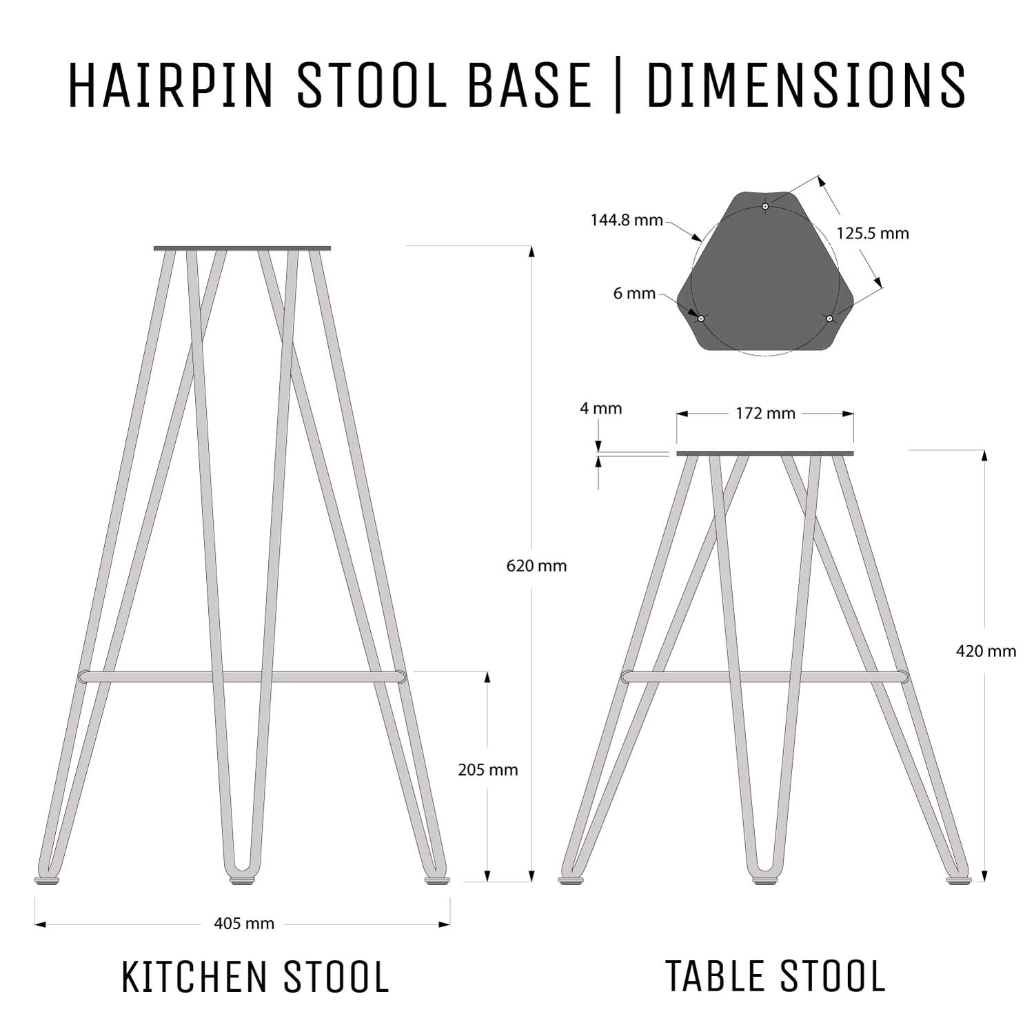 Hairpin Stool Base Dimensions 